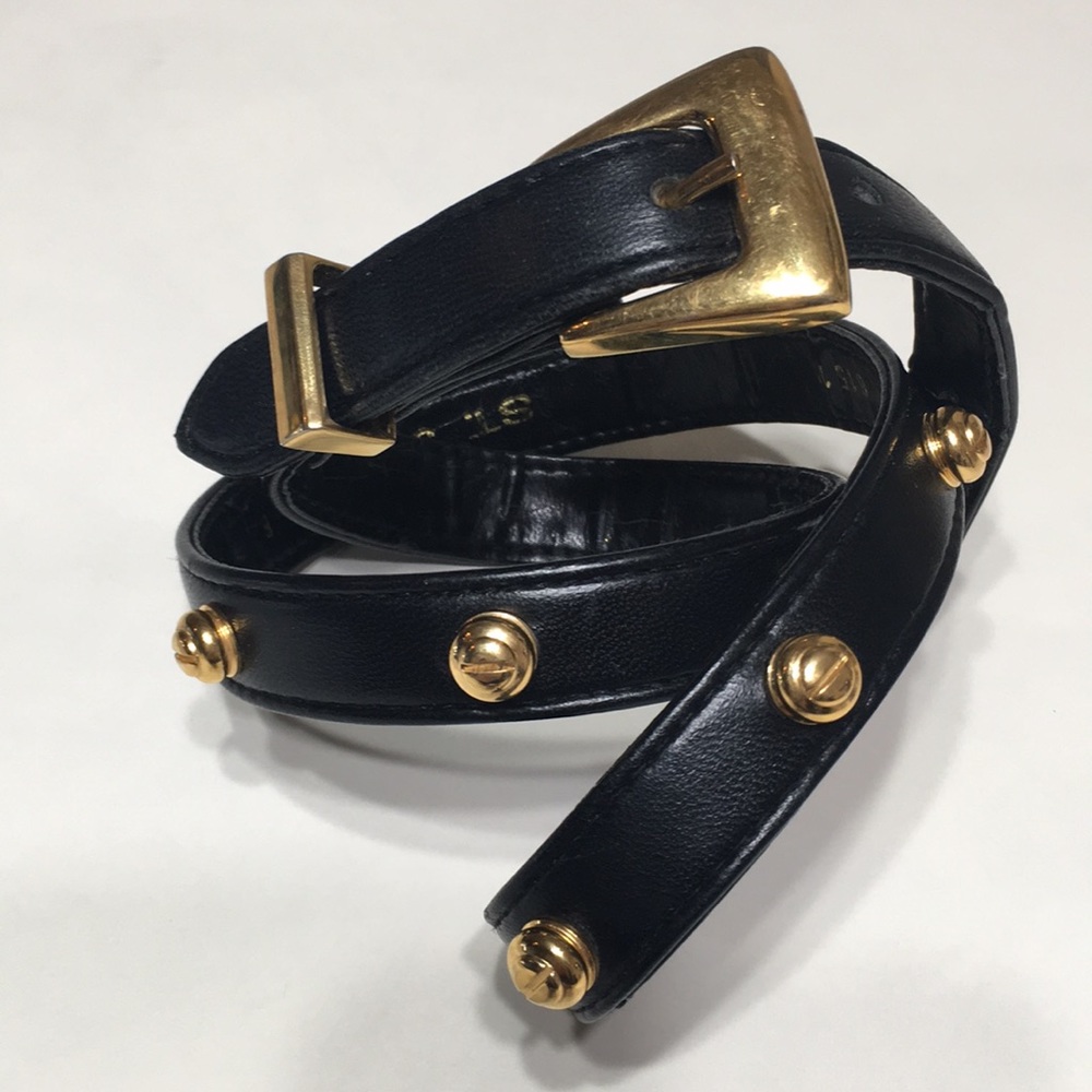 ST. JOHN belt gold stud black leather vintage sz 8